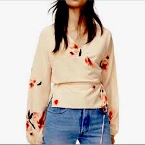 ARITIZIA WILFRED Lilia Boho Floral Wrap Top in Creme XS